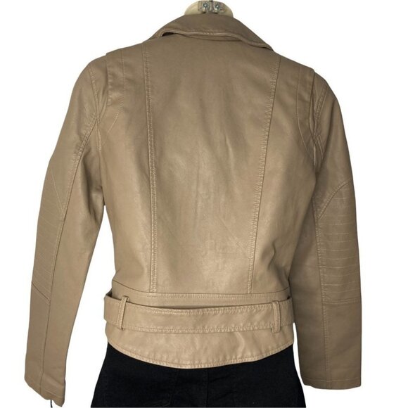 Collection B Faux Leather Belted Moto Jacket Brown Size Small - Picture 6 of 12